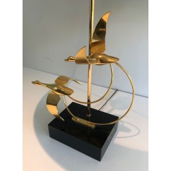 Brass Table Lamp with Flock of Wild Geese, French Work, circa 1970