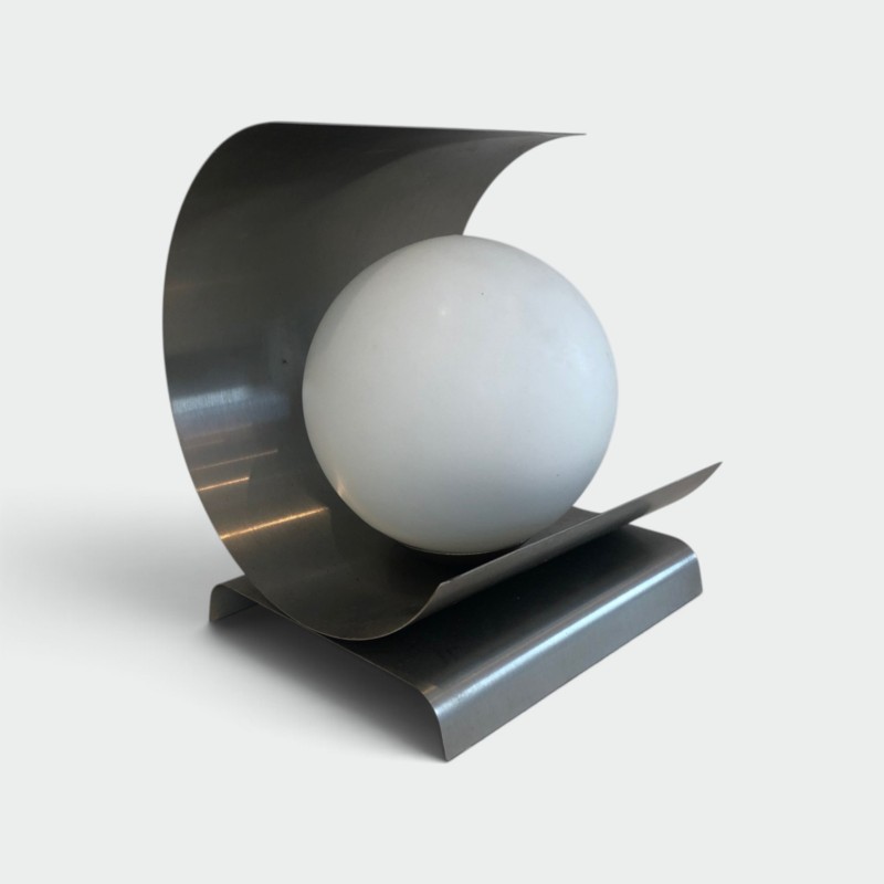 Lamp in Coiled Brushed Steel Sheet with a White Opaline, M | Maison Barrois
