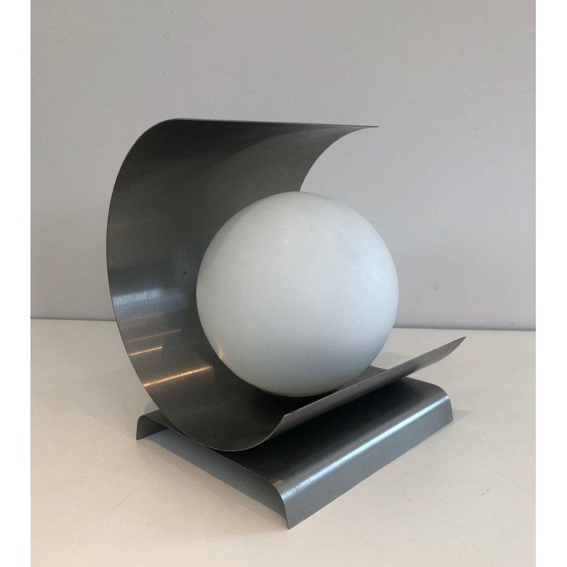 Lamp in Coiled Brushed Steel Sheet with a White Opaline, M | Maison Barrois
