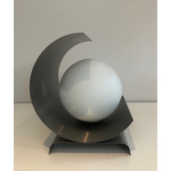 Lamp in Coiled Brushed Steel Sheet with a White Opaline, M | Maison Barrois