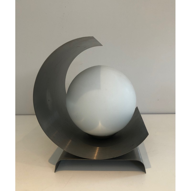Lamp in Coiled Brushed Steel Sheet with a White Opaline, M | Maison Barrois