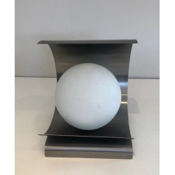 Lamp in Coiled Brushed Steel Sheet with a White Opaline, M | Maison Barrois