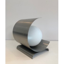 Lamp in Coiled Brushed Steel Sheet with a White Opaline, M | Maison Barrois