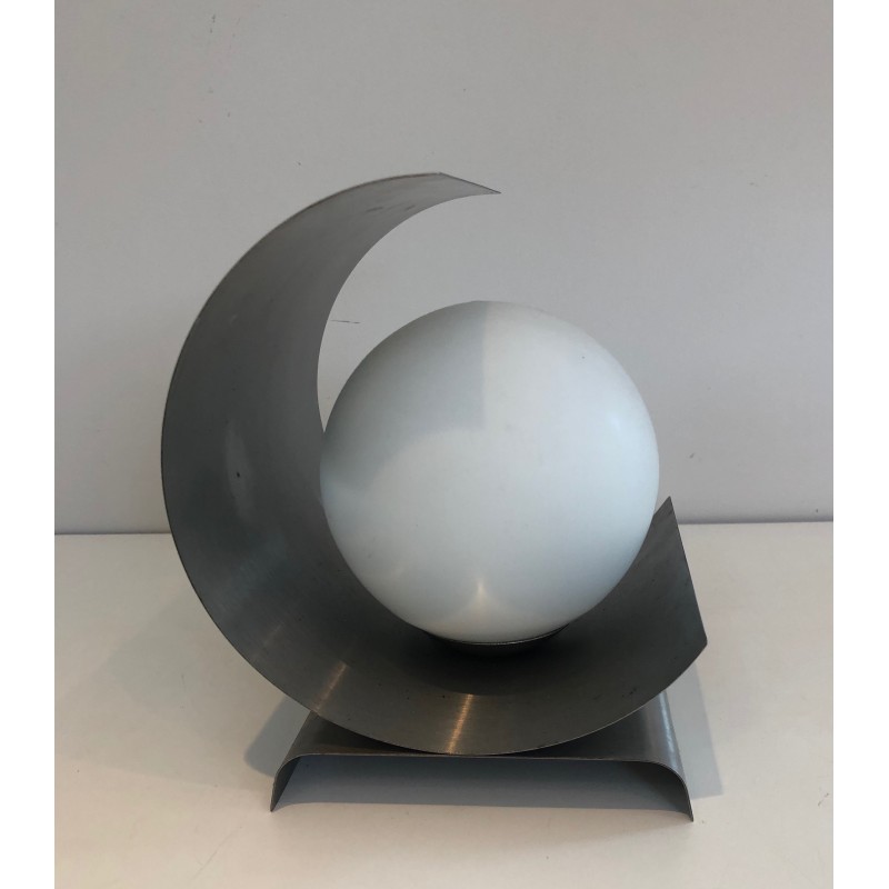 Lamp in Coiled Brushed Steel Sheet with a White Opaline, M | Maison Barrois