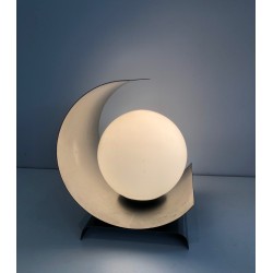 Lamp in Coiled Brushed Steel Sheet with a White Opaline, M | Maison Barrois