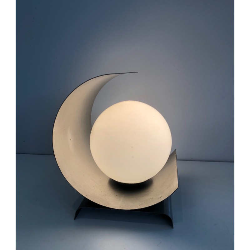 Lamp in Coiled Brushed Steel Sheet with a White Opaline, M | Maison Barrois