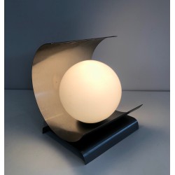 Lamp in Coiled Brushed Steel Sheet with a White Opaline, M | Maison Barrois