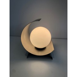 Lamp in Coiled Brushed Steel Sheet with a White Opaline, M | Maison Barrois