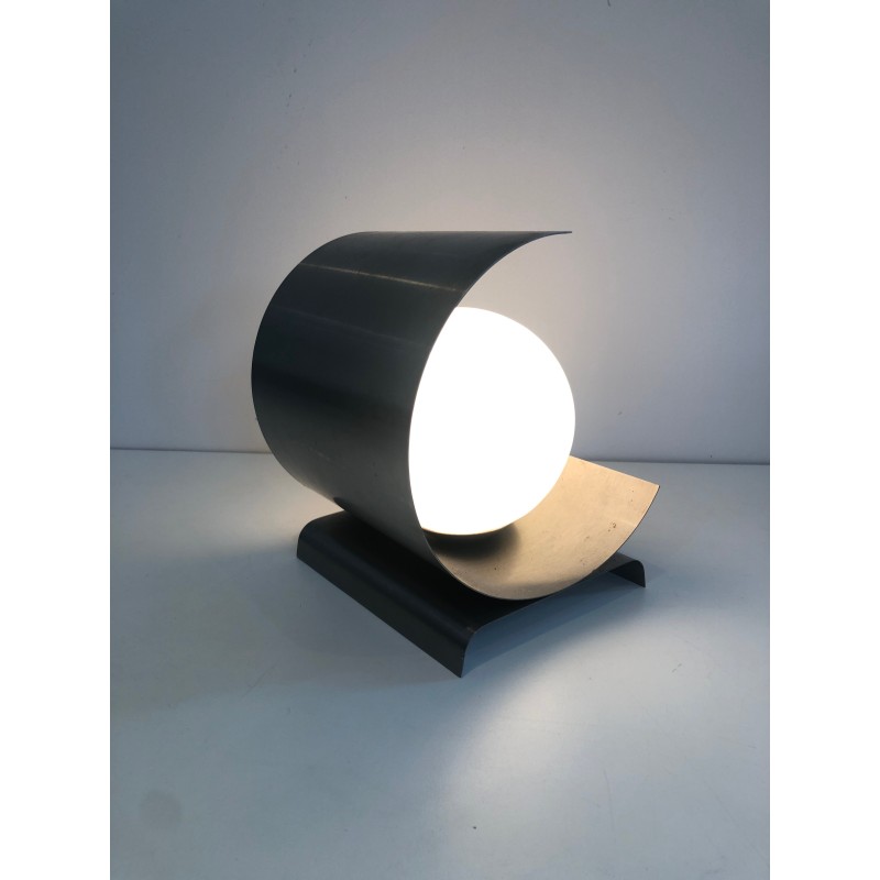 Lamp in Coiled Brushed Steel Sheet with a White Opaline, M | Maison Barrois