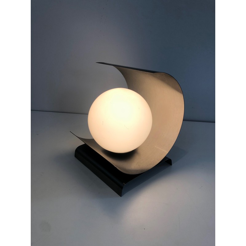 Lamp in Coiled Brushed Steel Sheet with a White Opaline, M | Maison Barrois