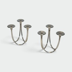 Pair of Candlesticks with Three Lights in Chrome Metal, Mo | Maison Barrois