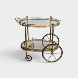 Oval Brass Bar Cart, Pinecone Finials, Bottle Holder and L | Maison Barrois