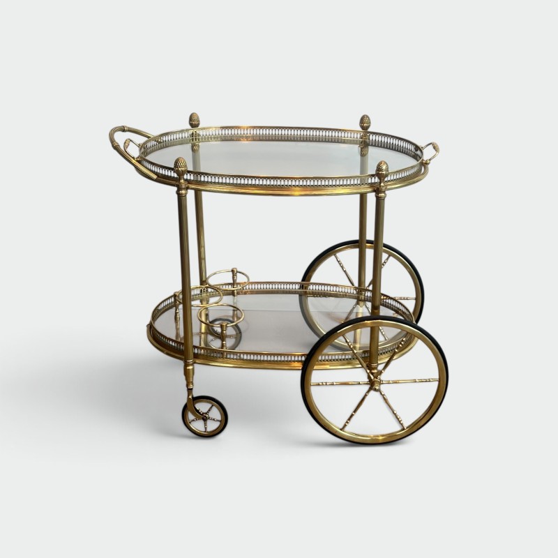 Oval Brass Bar Cart, Pinecone Finials, Bottle Holder and L | Maison Barrois