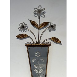 Pair of Sconces with Engraved Mirror and Beaded Flowers, N | Maison Barrois