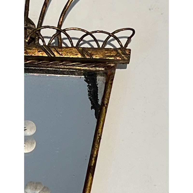 Pair of Sconces with Engraved Mirror and Beaded Flowers, N | Maison Barrois