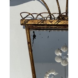 Pair of Sconces with Engraved Mirror and Beaded Flowers, N | Maison Barrois