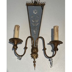 Pair of Sconces with Engraved Mirror and Beaded Flowers, N | Maison Barrois