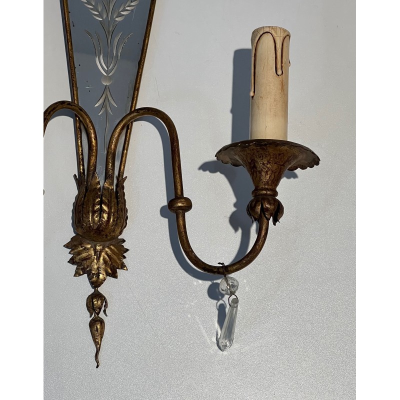 Pair of Sconces with Engraved Mirror and Beaded Flowers, N | Maison Barrois