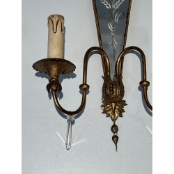 Pair of Sconces with Engraved Mirror and Beaded Flowers, N | Maison Barrois