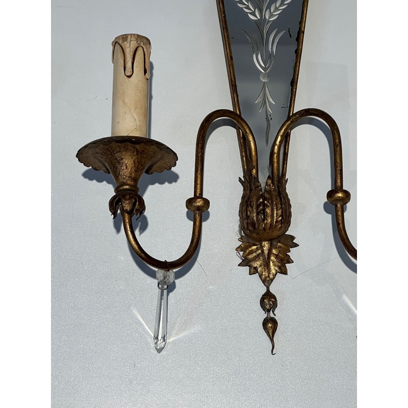 Pair of Sconces with Engraved Mirror and Beaded Flowers, N | Maison Barrois