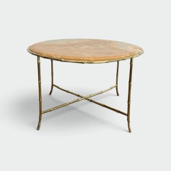 Round Coffee Table in Faux-Bamboo Bronze with an Onyx Top, | Maison Barrois