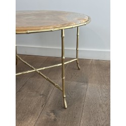 Round Coffee Table in Faux-Bamboo Bronze with an Onyx Top, | Maison Barrois