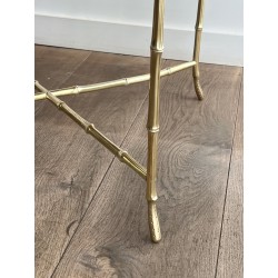 Round Coffee Table in Faux-Bamboo Bronze with an Onyx Top, | Maison Barrois