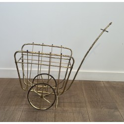 Magazine Rack on Wheels in the Form of a Cart in Faux Bamb | Maison Barrois