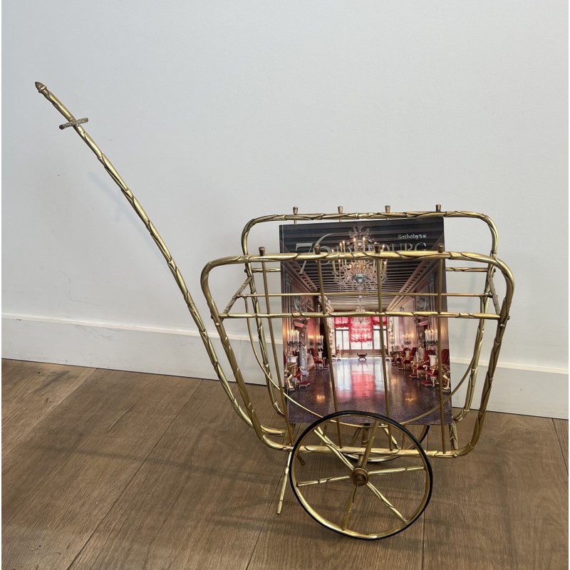 Magazine Rack on Wheels in the Form of a Cart in Faux Bamb | Maison Barrois