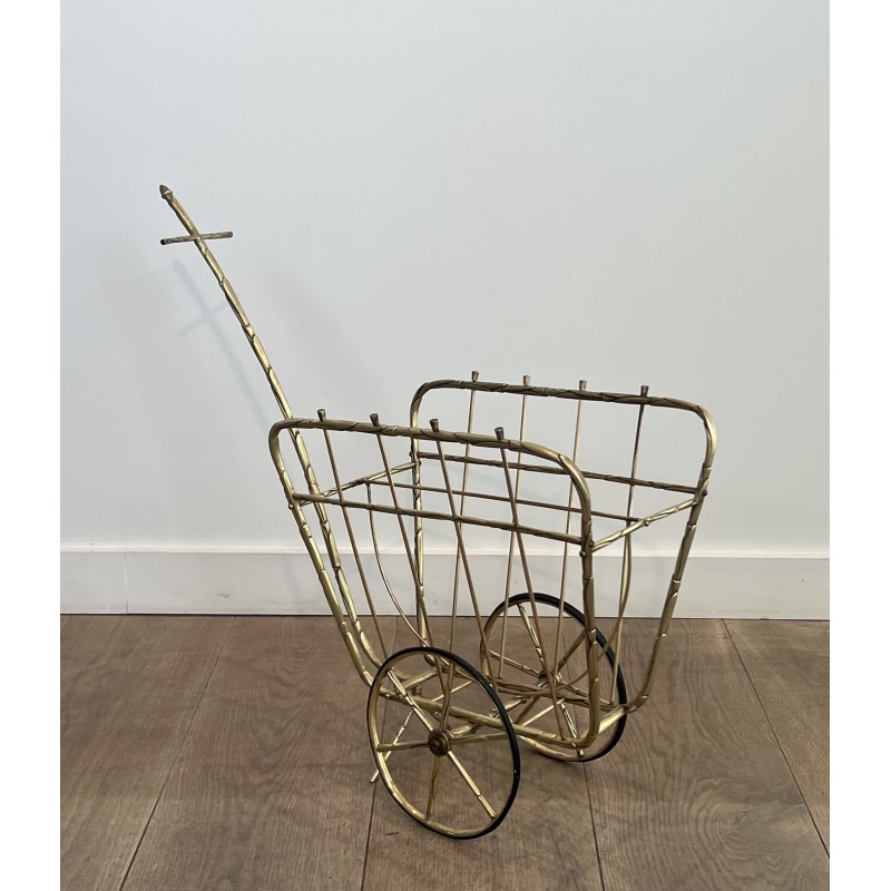 Magazine Rack on Wheels in the Form of a Cart in Faux Bamb | Maison Barrois