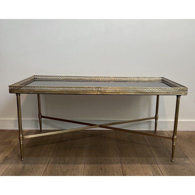 Rectangular Coffee Table in Brass with Openwork Gallery, B | Maison Barrois