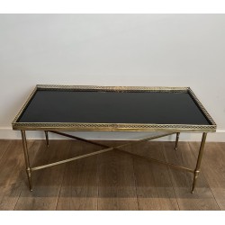 Rectangular Coffee Table in Brass with Openwork Gallery, B | Maison Barrois