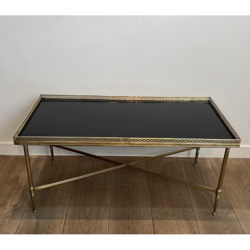 Rectangular Coffee Table in Brass with Openwork Gallery, B | Maison Barrois