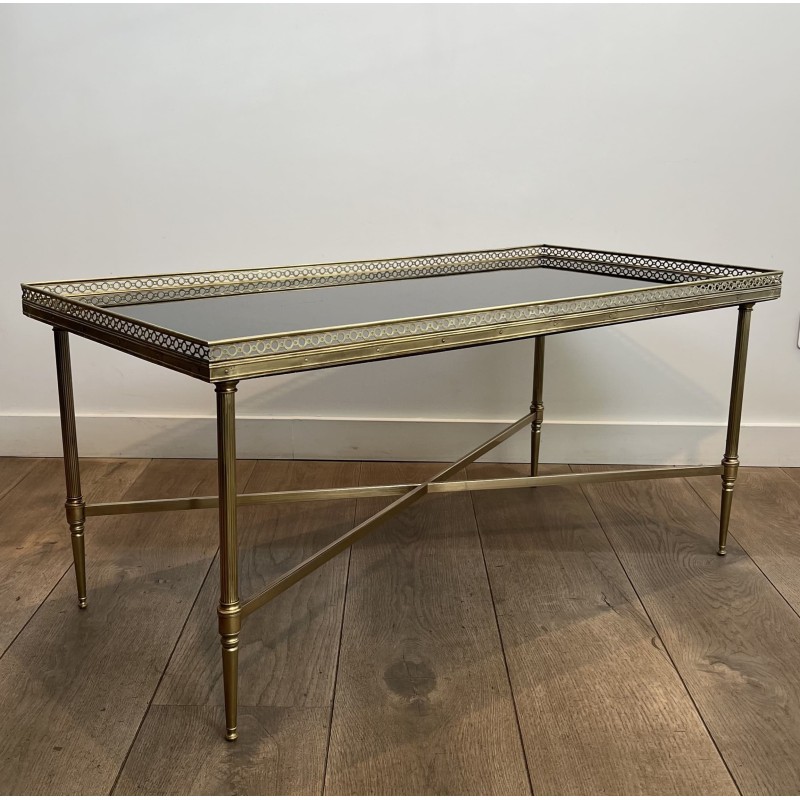 Rectangular Coffee Table in Brass with Openwork Gallery, B | Maison Barrois