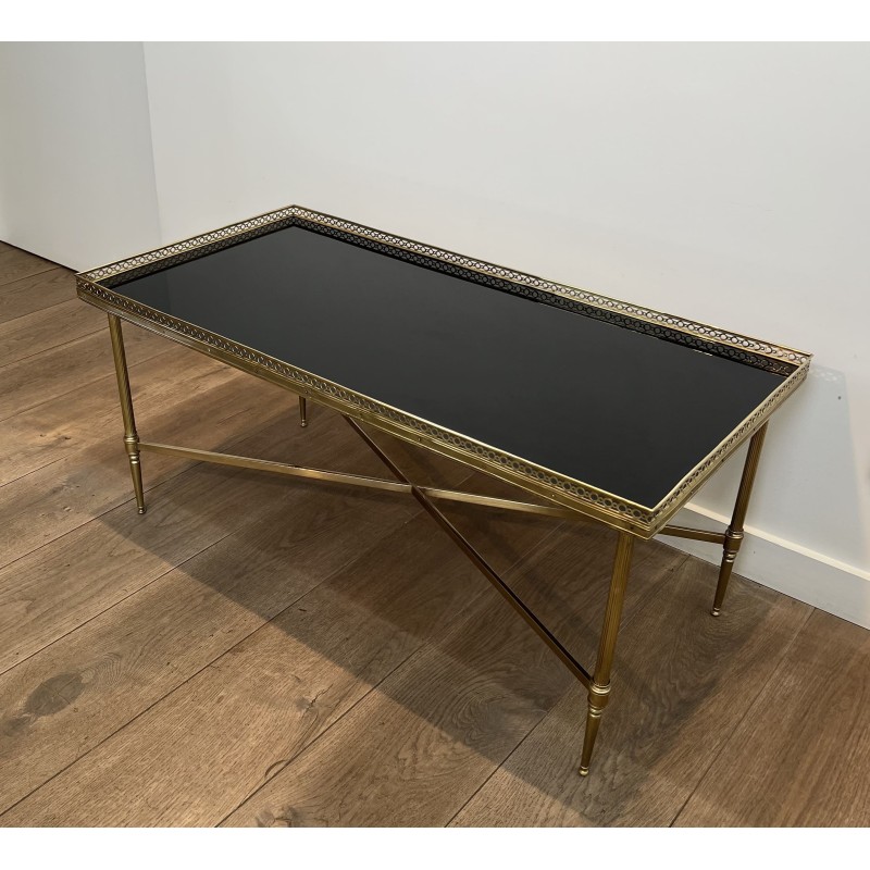 Rectangular Coffee Table in Brass with Openwork Gallery, B | Maison Barrois