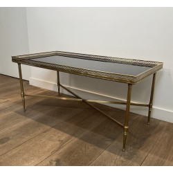 Rectangular Coffee Table in Brass with Openwork Gallery, B | Maison Barrois
