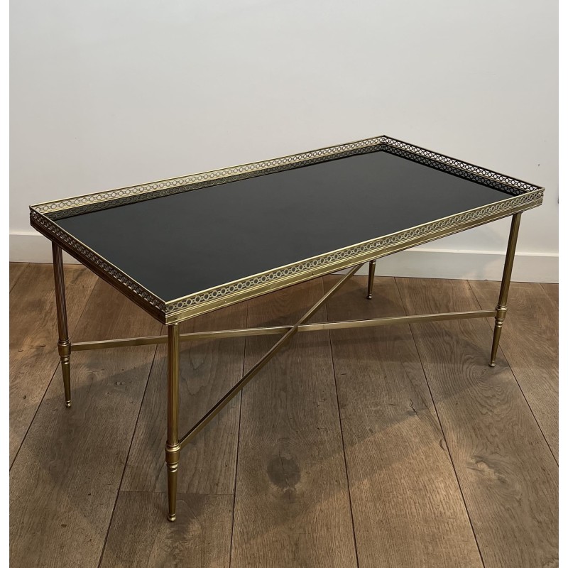 Rectangular Coffee Table in Brass with Openwork Gallery, B | Maison Barrois
