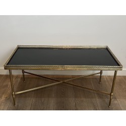 Rectangular Coffee Table in Brass with Openwork Gallery, B | Maison Barrois