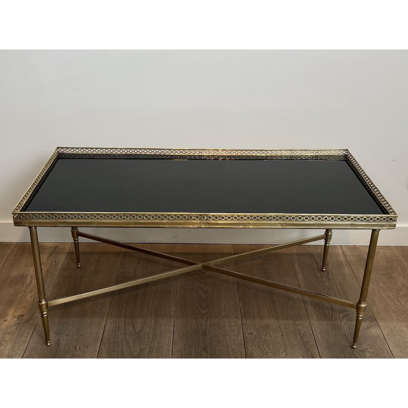 Rectangular Coffee Table in Brass with Openwork Gallery, B | Maison Barrois