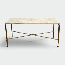 Rectangular Coffee Table in Brass with White Marble Top, X | Maison Barrois