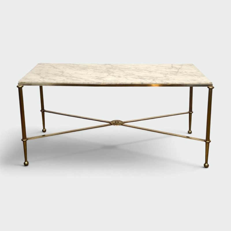 Rectangular Coffee Table in Brass with White Marble Top, X | Maison Barrois