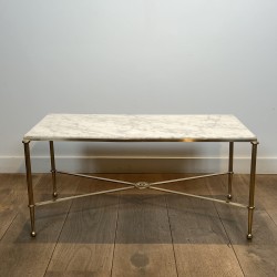 Rectangular Coffee Table in Brass with White Marble Top, X | Maison Barrois