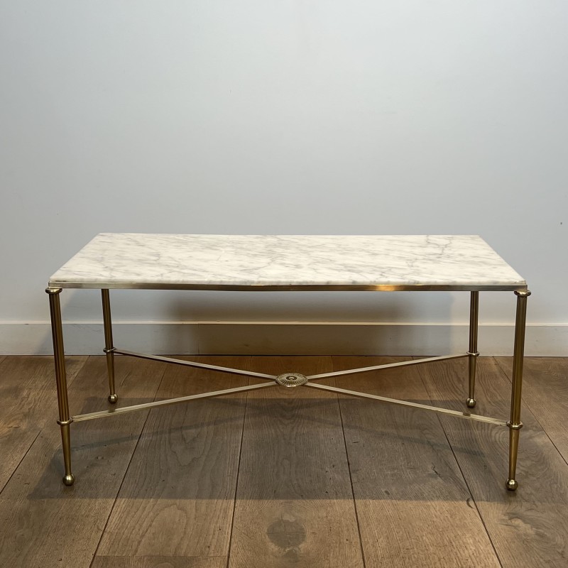 Rectangular Coffee Table in Brass with White Marble Top, X | Maison Barrois