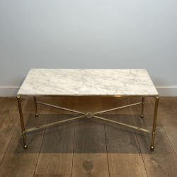 Rectangular Coffee Table in Brass with White Marble Top, X | Maison Barrois