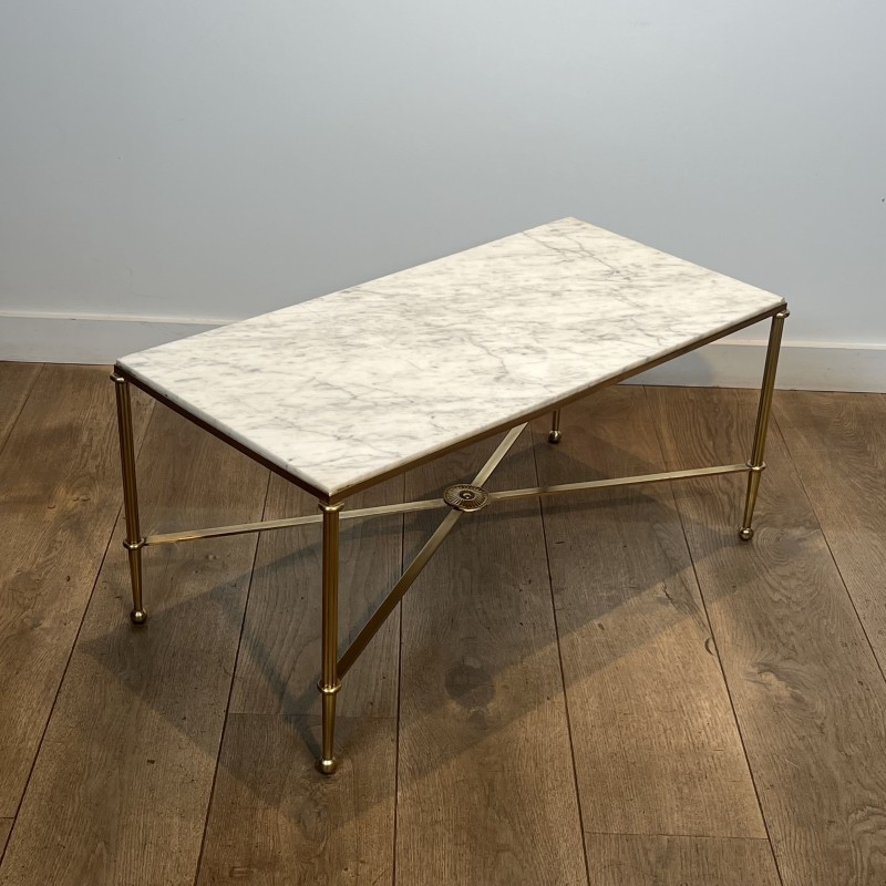 Rectangular Coffee Table in Brass with White Marble Top, X | Maison Barrois