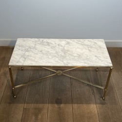 Rectangular Coffee Table in Brass with White Marble Top, X | Maison Barrois