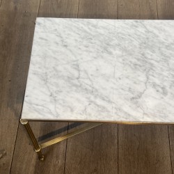 Rectangular Coffee Table in Brass with White Marble Top, X | Maison Barrois