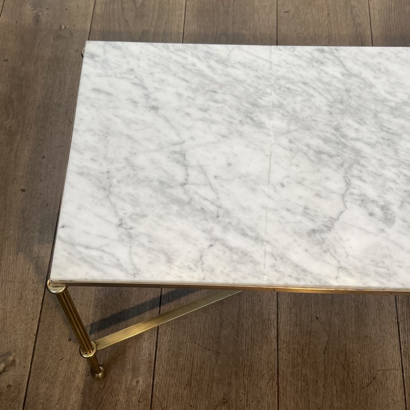 Rectangular Coffee Table in Brass with White Marble Top, X | Maison Barrois