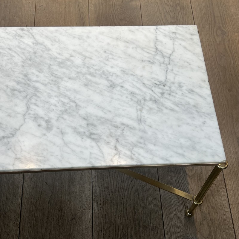 Rectangular Coffee Table in Brass with White Marble Top, X | Maison Barrois