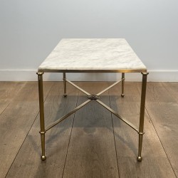 Rectangular Coffee Table in Brass with White Marble Top, X | Maison Barrois